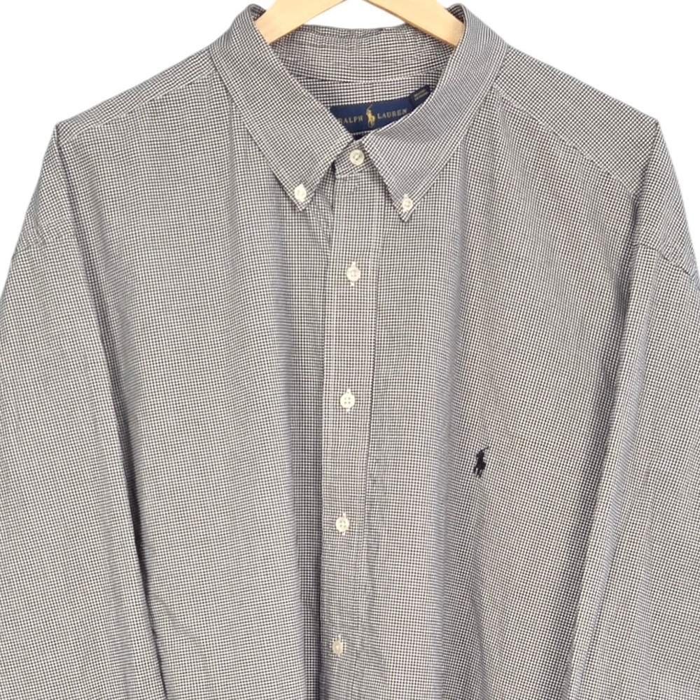 Ralph Lauren Button Down Shirt Mens 4XB Black Gingham Cotton Stretch Long Sleeve